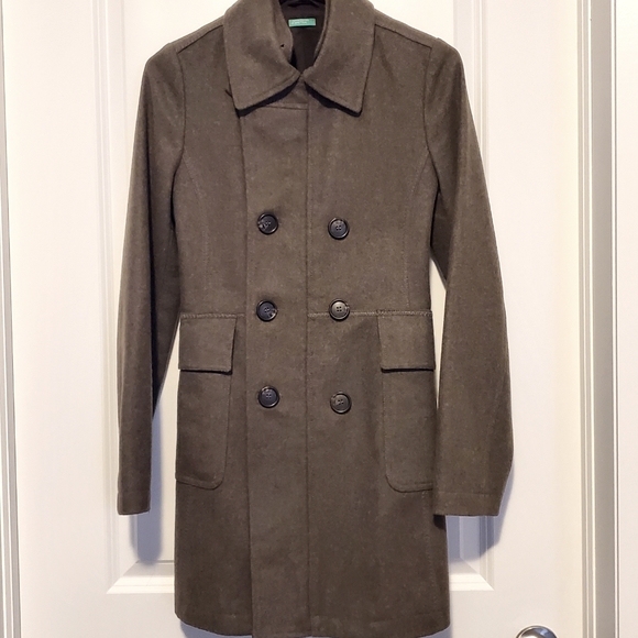 UNITED COLORS OF BENETTON Double Breasted Zip Button Wool Coat US 10 / EU 40 - Picture 2 of 8